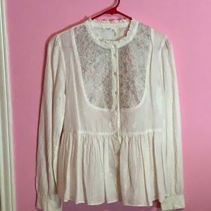 Anthropologie Floreat Ivory and Gold Cotton Voile Blouse Size 10 NWT